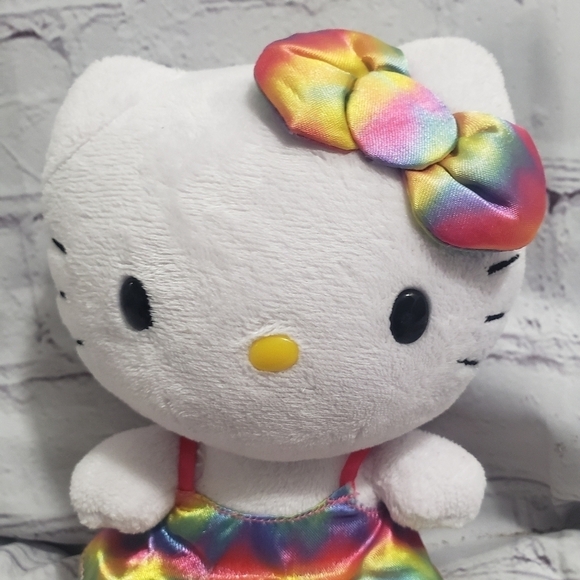 TY Sanrio Hello Kitty 6" Beanbag Plush Rainbow Tie Dye Dress Bow - Picture 2 of 8